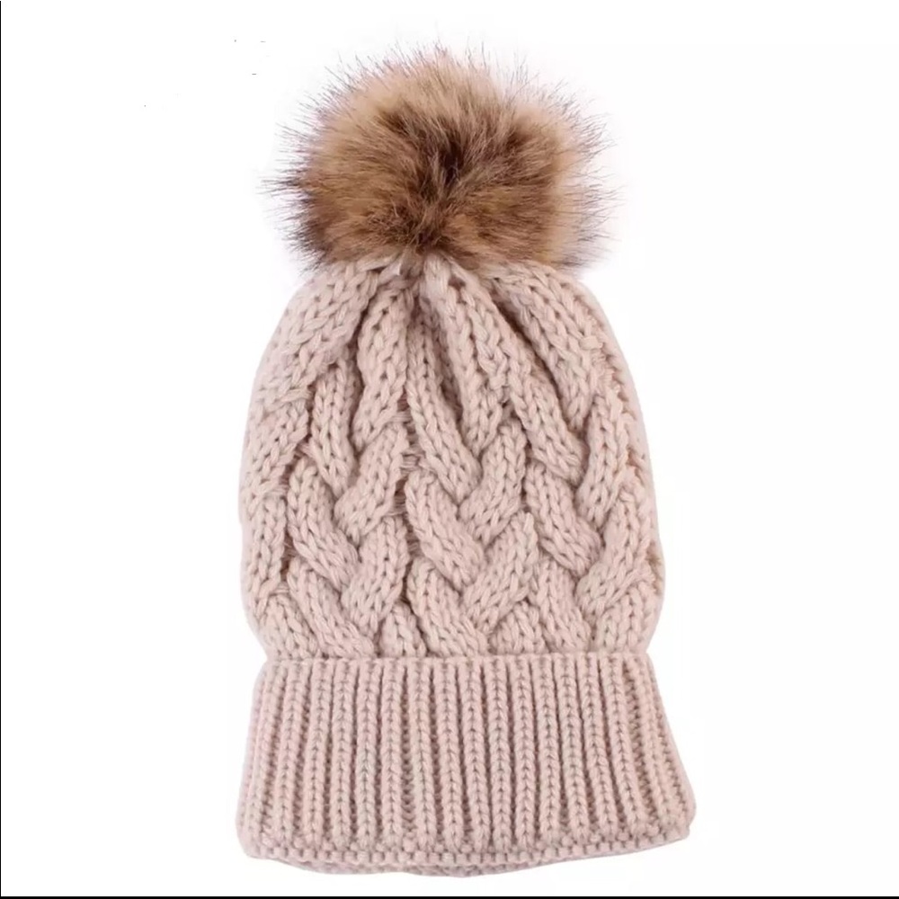 SALE🎉Braided Knit PomPom Hat in Khaki 💕 - Picture 1 of 1